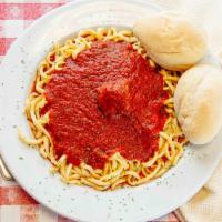 Homemade Spaghetti · Meat sauce or mushroom sauce also available (as a substitute for the meatball). Includes a s...
