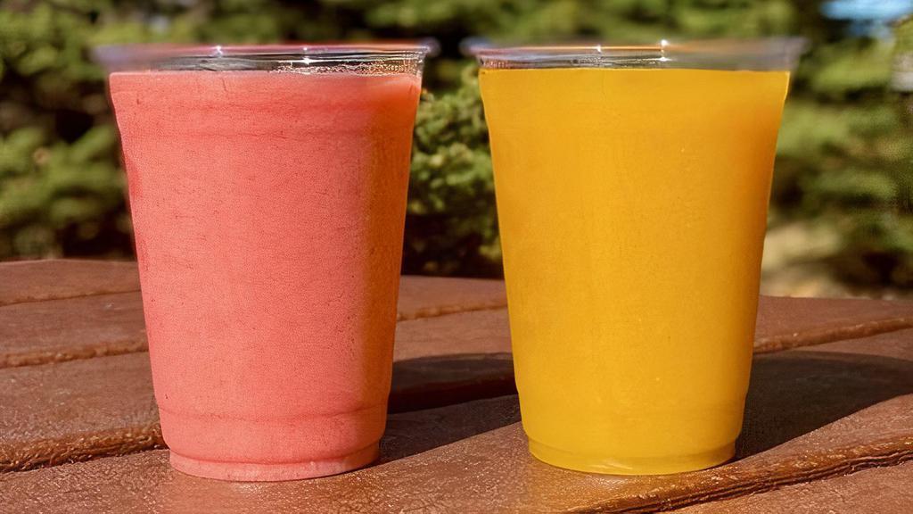 Smoothie · Enjoy a fruit based blended smoothie! Available in 4 flavors: Strawberry, Mango, Peach, and Banana! Mix 2 flavors to create your own delicious smoothie!