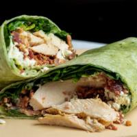Chicken Bacon Ranch Wrap · Grilled Chicken Breast, Bacon Crumbles, Chopped Romaine, Spinach, Feta Cheese, and Ranch Dre...
