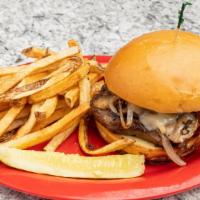 Gatsby'S Burger · Loaded with sautéed mushrooms, onions, Swiss cheese and bacon.