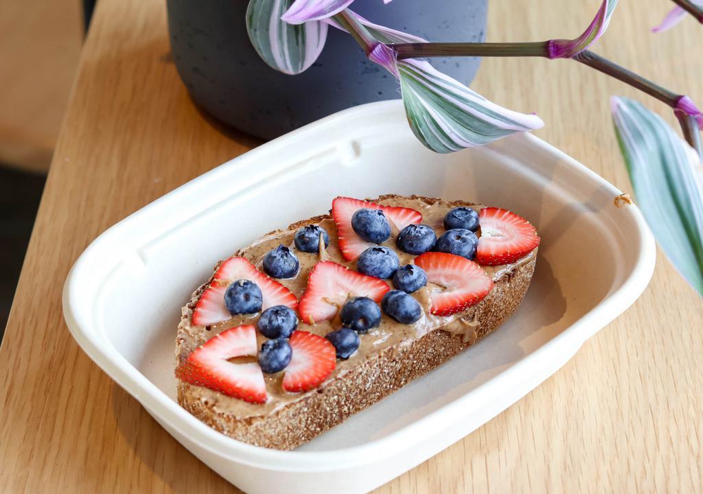 Almond Butter And Fruit Toast · Almond Butter, Blueberries, Strawberries on Toasted Wheat