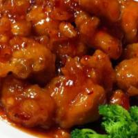 General Tso'S Chicken · Hot, breaded chicken in golden spicy sauce and served with steamed broccoli. Hot and spicy.