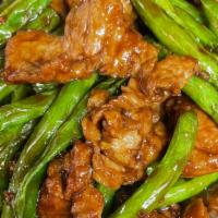 Beef With String Bean · Flank steak with green beans in brown sauce.