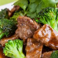 Beef With Broccoli Combo Platter · Flank steak with broccoli in brown sauce.