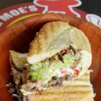 Supreme Philly Steak Cheese · Grilled sliced ribeye steak, sautéed peppers, white American cheese, lettuce, tomatoes, pick...