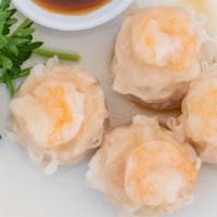 Shumai · Steamed shrimp dumplings with ponzu sauce.