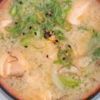 Miso · Organic soybean - based soup with seaweed, scallions, tofu.