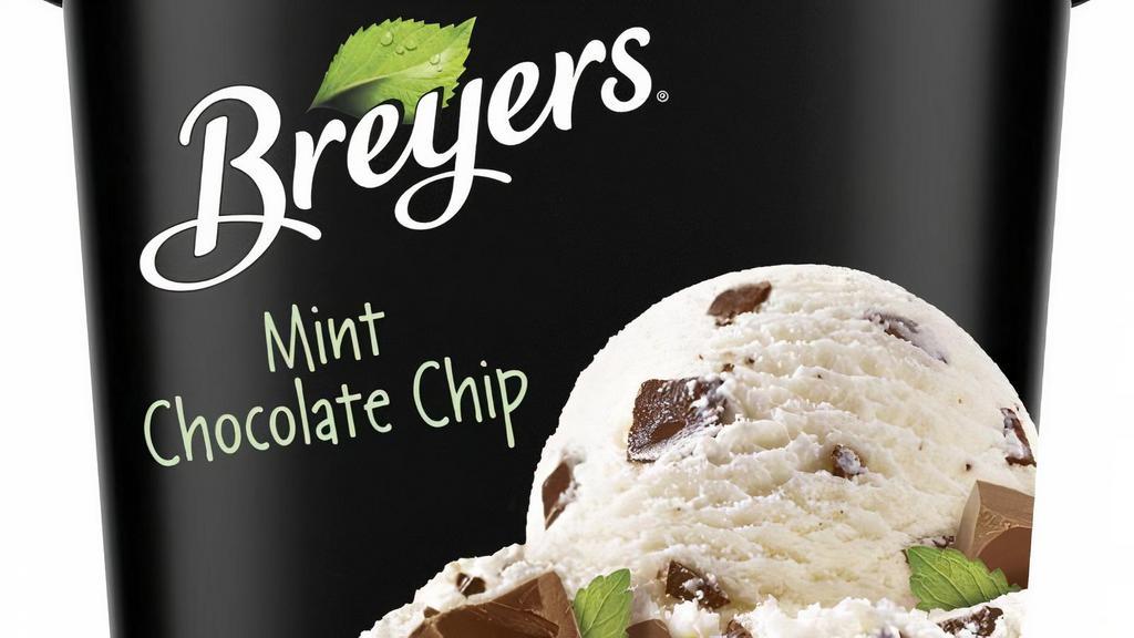 Breyers Mint Chocolate Chip · Cool, white mint ice cream with the real taste of mint and rich chocolatey chips – that’s what Breyers® Mint Chocolate Chip ice cream is all about. A classic dessert! And the perfect combination of mint flavor and rich chocolatey chips for your taste buds to enjoy. (1.5 QUART)