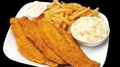 Catfish Dinner · Three pieces. Includes fries, coleslaw and bread.