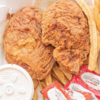 Pork Chops Dinner · Two pc. Center cut pork chops dinner includes fries, coleslaw and bread extra pork chops $3....