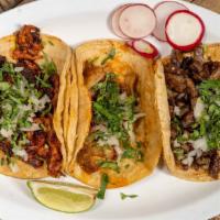 Tacos · asada(steak)(pork) pastor (chicken)pollo Chorizo