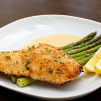 Macadamia Crusted Halibut · Asparagus and lemon butter