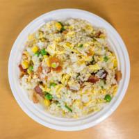 Bacon Fried Rice · Favorite.
with eggs, peas, corn, onion, scallion and garlic