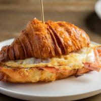 Number 5 · Fried egg, ham of the bone, sharp cheddar cheese in a croissant by default.