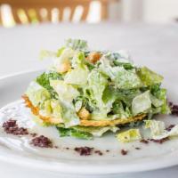 Caesar Salad · Romaine, parmesan, croutons, caesar dressing & black olive tapenade & parmesan crisps