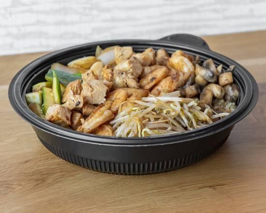 Chicken + Shrimp Bowl · Grilled shrimp and all natural chicken breast with a hint of lemon.. ALLERGENS: soy, wheat/gluten, shellfish