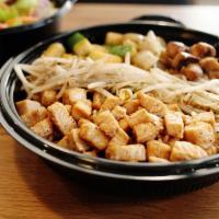 Double Chicken Bowl · Grilled all natural chicken breast meat with a hint of lemon.. ALLERGENS: soy, wheat/gluten