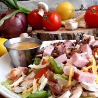 Chef Salad · Tomato shrooms ham turkey cheese bacon.