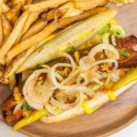Polish Sausage · Lettuce, onion, grill onions, mustard, ketchup, pickle, relish, sport peppers.