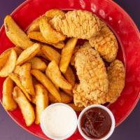 Chicken Strips And Steak Fries · Chicken Strips and a Side of seasoned steak fries.