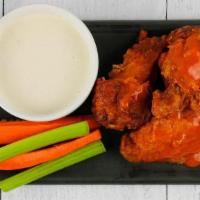 6 Wings · Choose 1 flavor and 1 dipping sauce. Celery & carrots included.