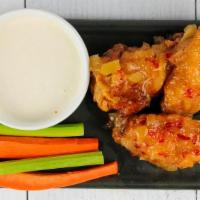 24 Wings · Choose up to 3 flavors and 2 dipping sauces. Carrots and celery included.