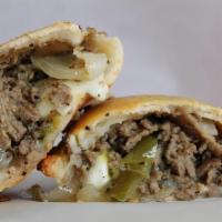 Philly Cheesesteak · Thinly-sliced beef, green peppers, onions and provolone cheese. SUGGESTED SAUCE: SRIRACHA OR...