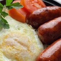 Longanisa W/Egg & Garlic Fried Rice · These sweet longanisa are Filipino-style sausages loaded with garlicky goodness. Served with...