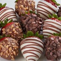 Gourmet Dipped Fancy Strawberries · Our romantic dipped berries, of course. Plump, juicy strawberries dipped and drizzled to per...