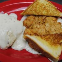 Chicken Fried Chicken · Hand-Breaded Chicken Breast Served on Top of White Gravy with Texas Toast. Served with Choic...