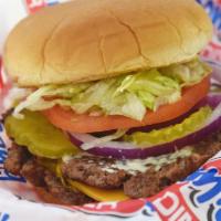 Diner Dbl Burger · Two 1/4 lb. Patties with Two Slice of Cheese, Mayo or Mustard, Pickles, Onions, Tomato, Lett...