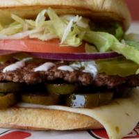 Jj Burger · Grilled Onions and Jalapeno's, Pepper Jack Cheese, Bacon, Mayo, Pickles, Lettuce and Tomato