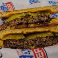 Patty Melt · Grilled Onions, Mustard, Pickles, Double Cheese, on Grilled Wheat Toast