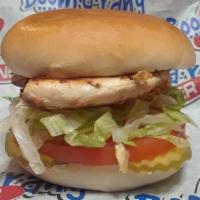 Grilled Chicken Sandwich · Marinated Grilled Chicken Breast, Mayo, Pickles, Tomato & Lettuce