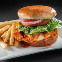 Fried Buffalo Chicken Sandwich · Buttermilk Brined Natural Chicken Breast, Hand Breaded and Deep Fried with Buffalo Sauce