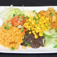 Burrito Bowl · Meat, fajita peppers, rice, beans, lettuce, corn, cheese mix, pico, sour cream, salsas.