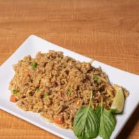 Kow Pad · Thai style fried rice with eggs, onions, peas, carrots and (chicken, beef, pork,  tofu, Shri...