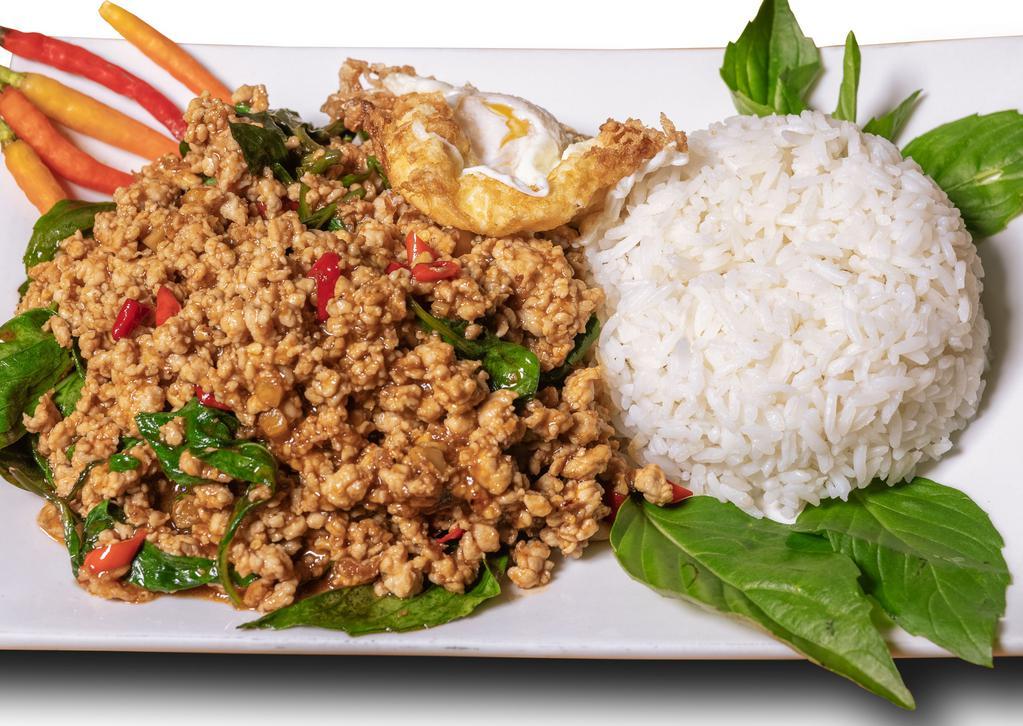 B1 Som Jai Thai Cuisine (Pork) · Ground pork, garlic hot chili pepper, basil, and egg in our special sauce.