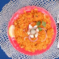 Chicken Biryani Classic · Dairy, gluten-free. basmati rice cooked with chicken in a mixture of spices, cashews, and ra...