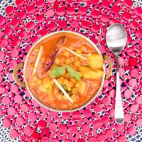 Aloo Choley · Gluten-free, vegan. a popular Nepali and Indian dish made with chickpeas and potato bites st...