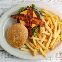 Bacon Cheeseburger · Topped with your choice of cheese pepper jack cheddar or american and bacon