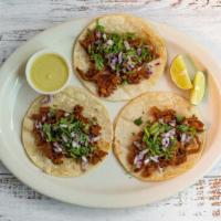 3 Tacos  · your choice of meat chicken pork carnitas taco meat  alpastor pork shrimp fish steak