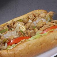 Chicken Philly · Lettuce, tomatoes, grilled onions, green peppers, mushrooms, mayo, and Swiss cheese.