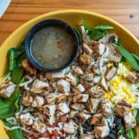 Cajun Chicken Spinach Salad · Spicy. Charbroiled chicken breast seasoned with our own cajun spices, on a bed of spinach an...