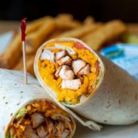 Buffalo Chicken Wrap · Spicy. Tender slices of chicken breast basted in our hot sauce and rolled up in a soft torti...