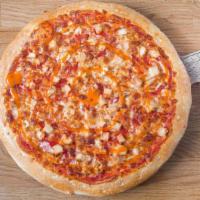 Buffalo Chicken Pizza · Juicy grilled chicken, red onions, with homemade buffalo sauce.