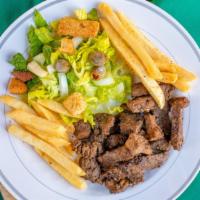 Steak Bites · Served with side salad & fries