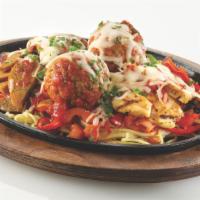 3 Meat Skillet Al Forno · Italian sausage, meatballs, sliced chicken, roasted peppers, onions, tomatoes, marinara and ...