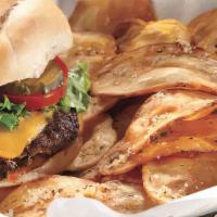 Bistro Burger · Double meat, American cheese, lettuce, tomatoes, pickles and special sauce. Served with side.