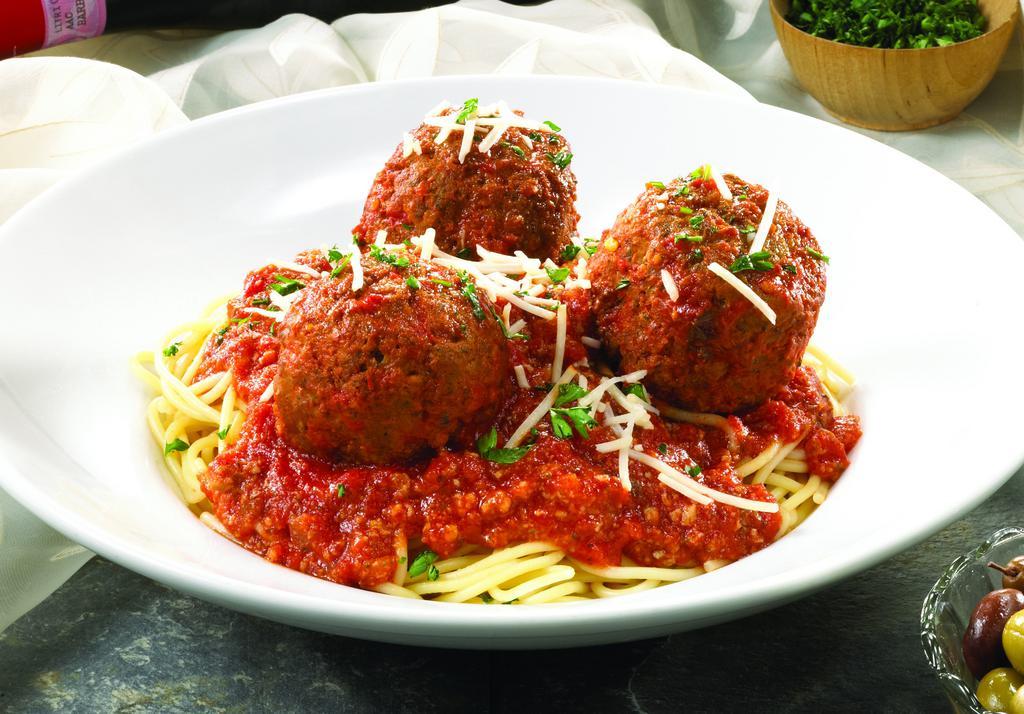 Spaghetti With Meatballs · Served with our homemade meat sauce and three huge meatballs.